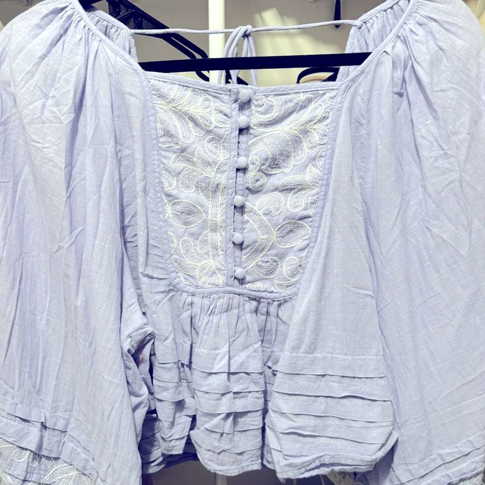 Anthropologie Lavender Purple Babydoll Cropped Long Sleeve